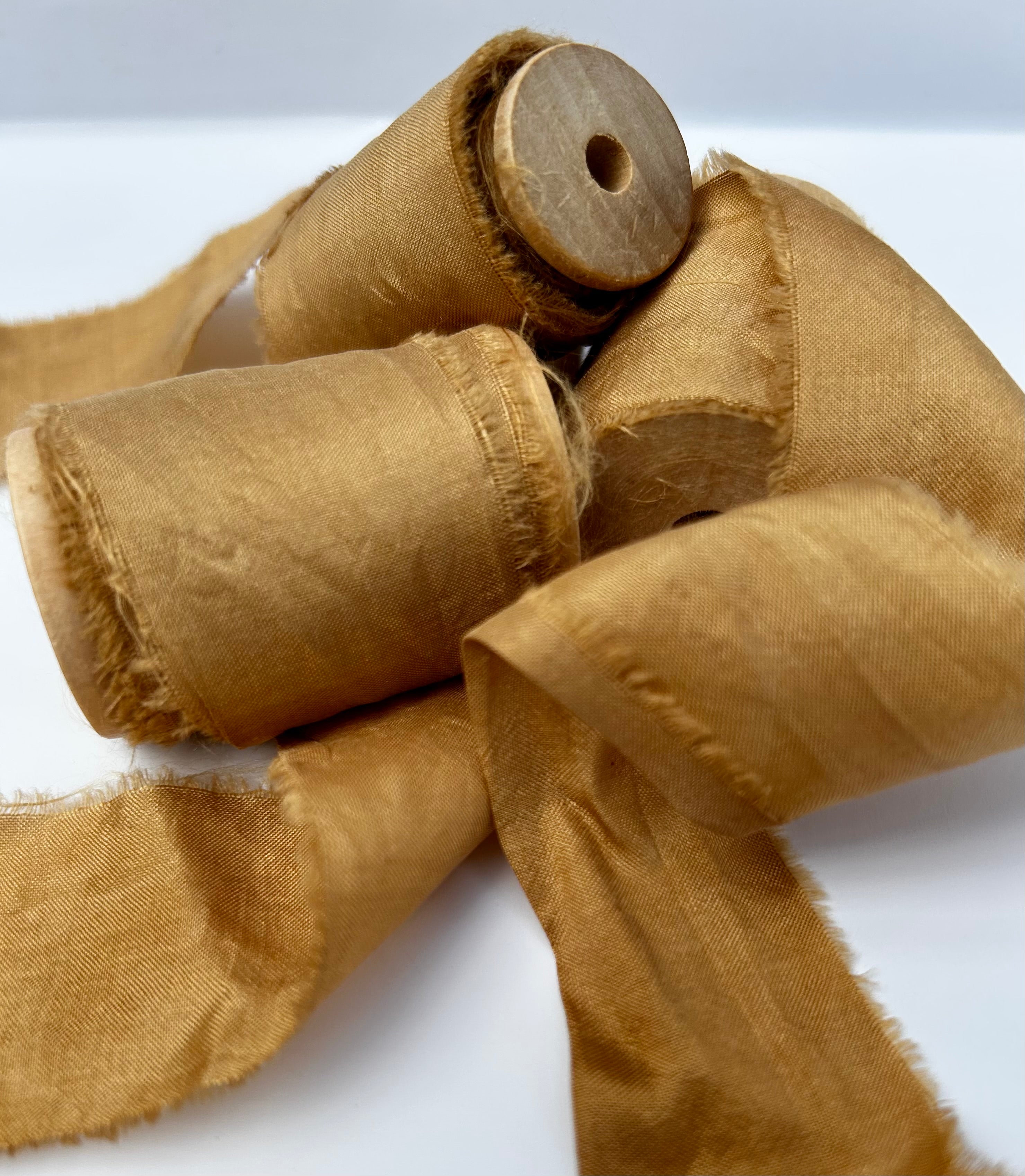 Recycled Sari Silk Ribbon in Toffee