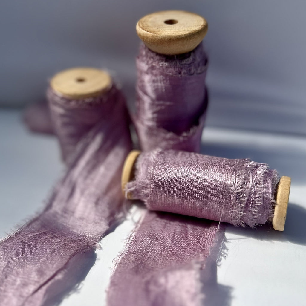 Recycled Sari Silk Ribbon in Lilac Pink