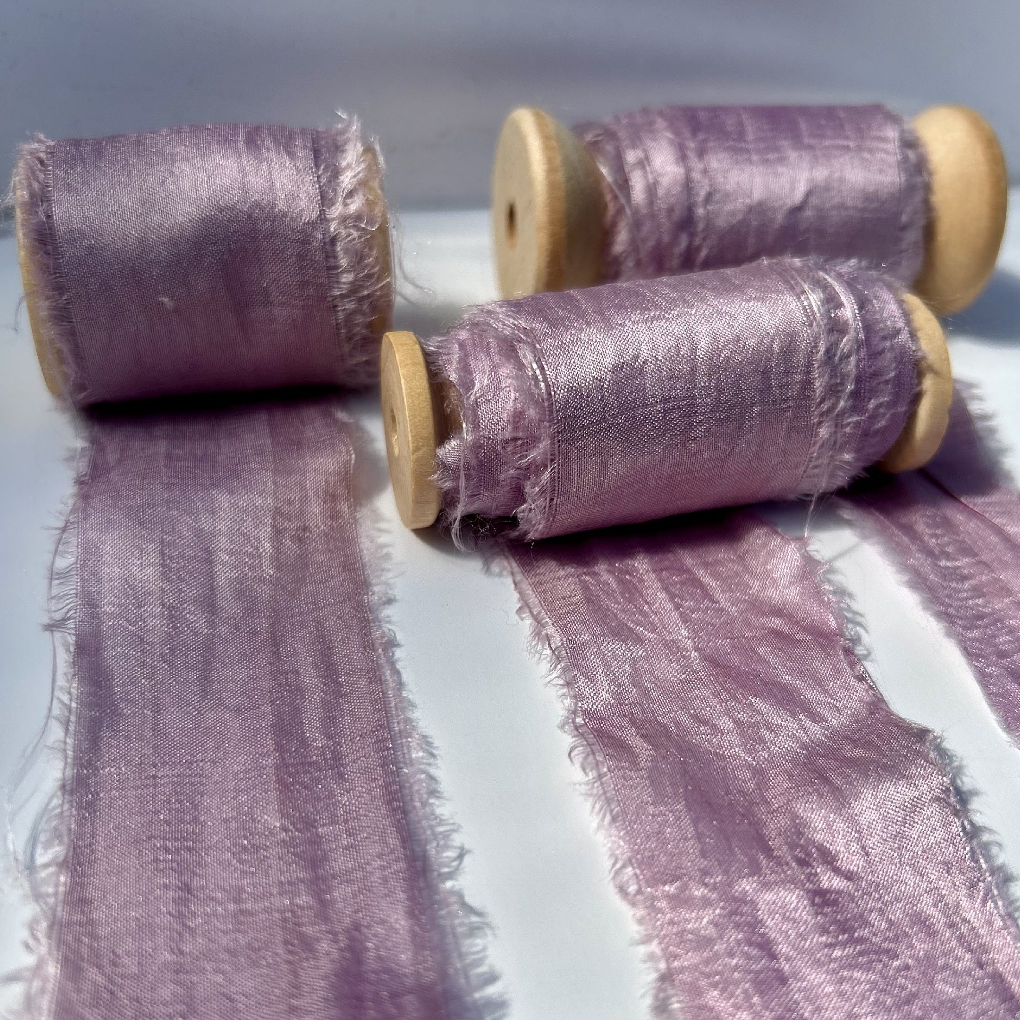 Recycled Sari Silk Ribbon in Lilac Pink