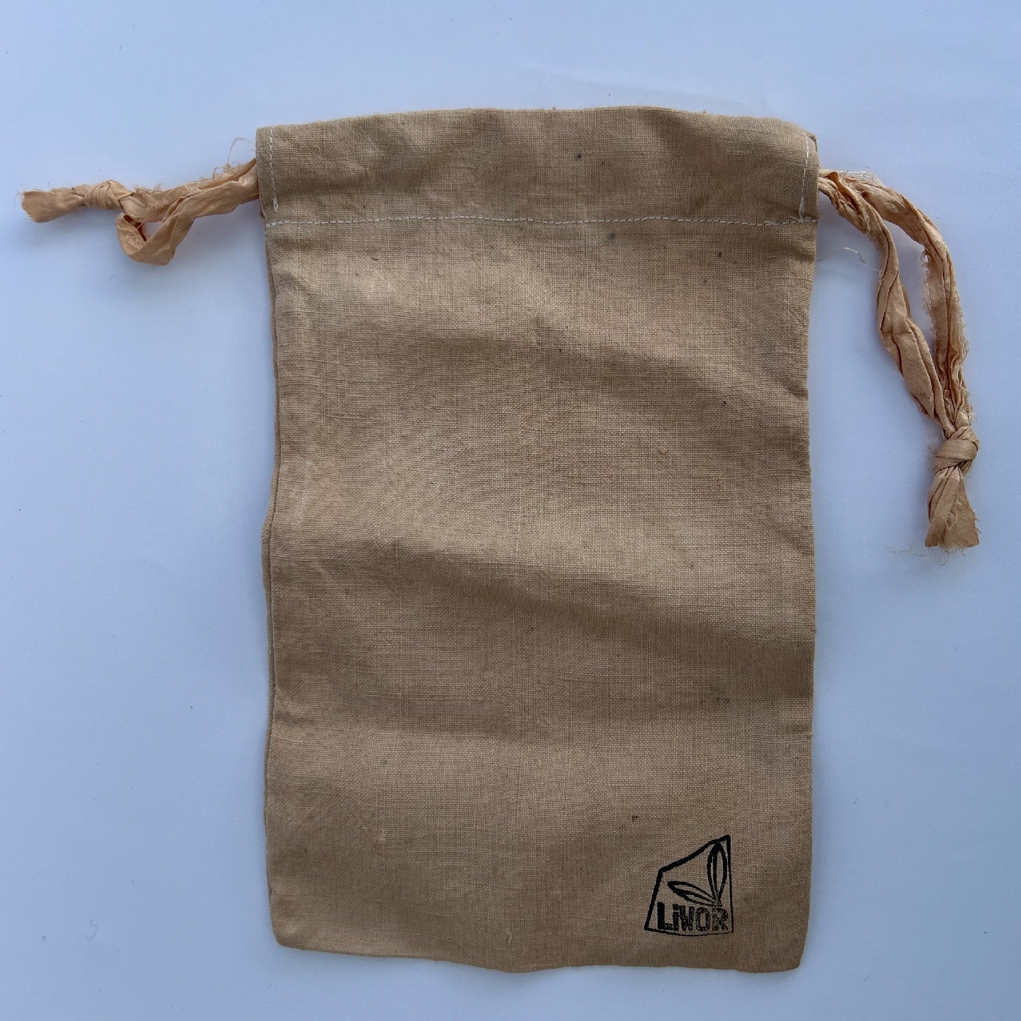 Small Linen Drawstring Bag in Pale Pink