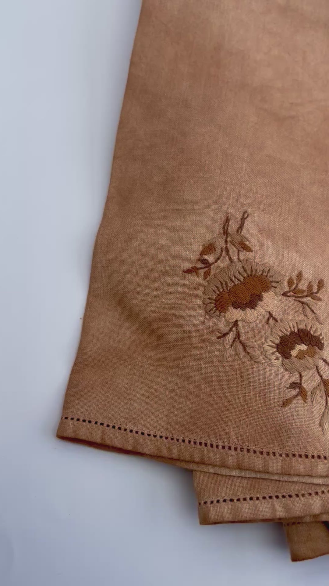 Linen Vintage Square Table Cloth and Set of 4 Napkins with embroidered detail in Clay Pink