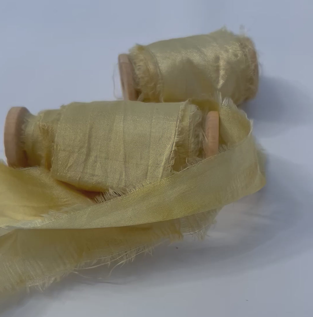 Recycled Sari Silk Ribbon in Yellow