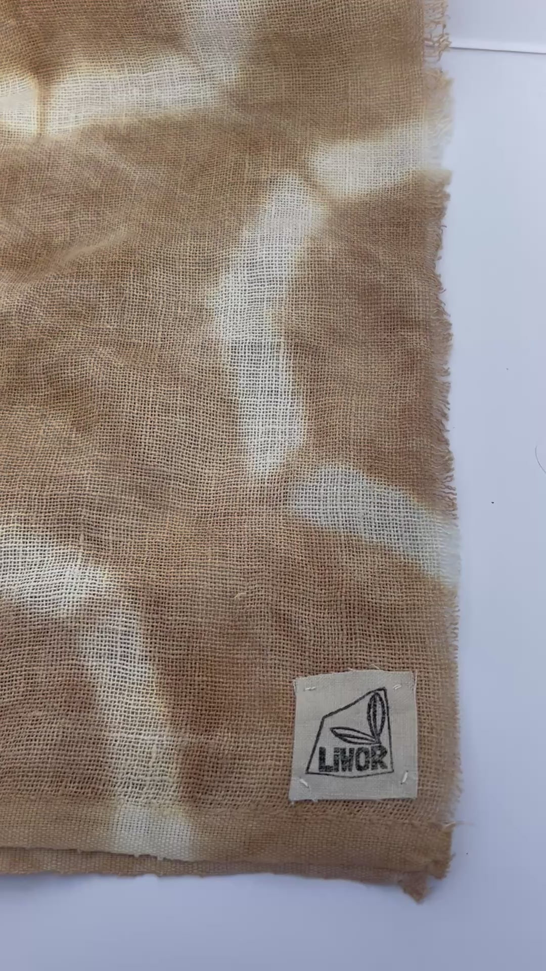 Linen Gauze Scarf in Warm Beige Shibori Ring