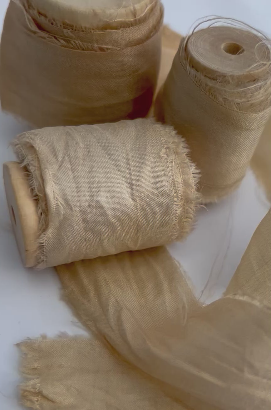 Recycled Sari Silk Ribbon in Cream
